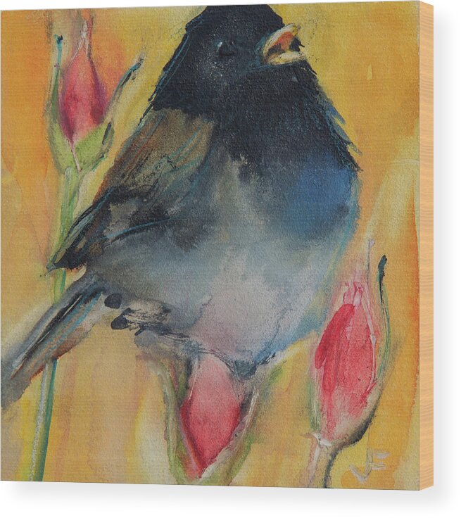 Songbird Wood Print featuring the painting Singing Junco by Jani Freimann