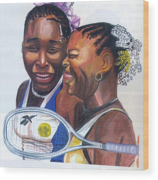 Sports Wood Print featuring the painting Sisters Williams by Emmanuel Baliyanga