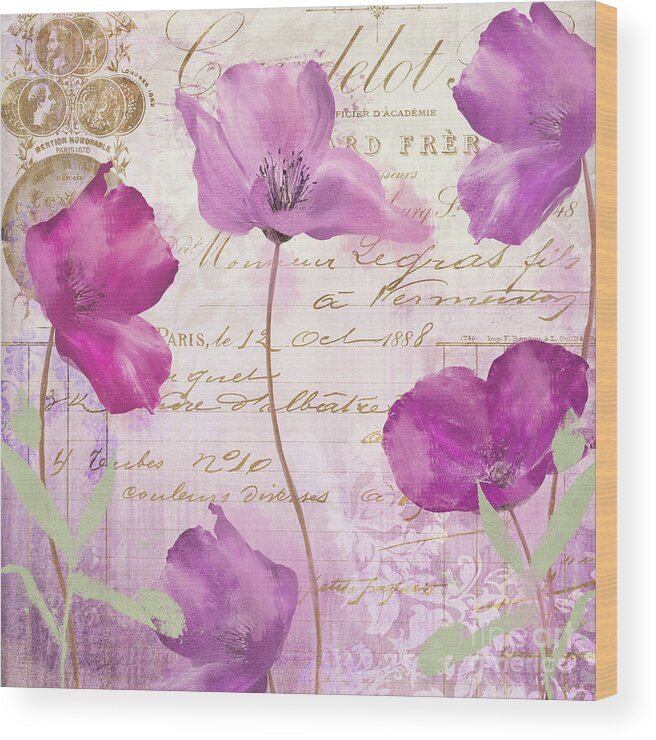 Purple Flowers Wood Print featuring the painting Sitting Pretty by Mindy Sommers