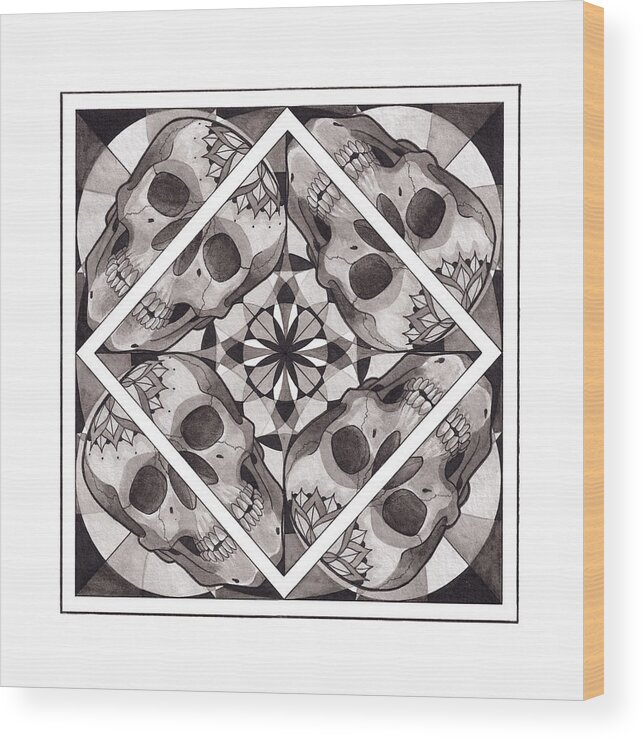 Mandala Wood Print featuring the mixed media Skull Mandala series number two by Deadcharming Art