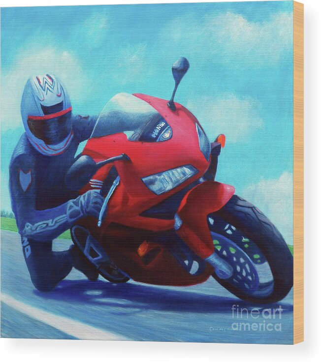Motorcycle Wood Print featuring the painting Sky Pilot - Honda CBR600 by Brian Commerford