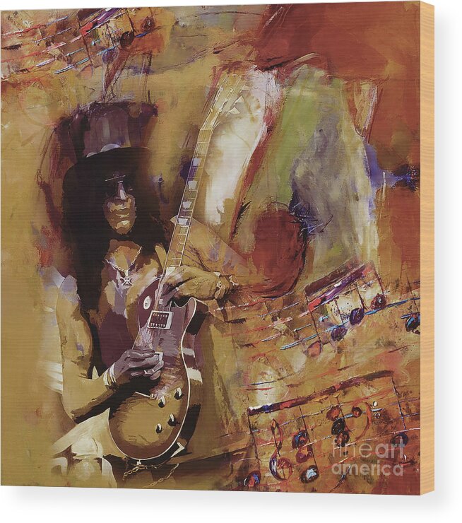 Slash Wood Print featuring the painting Slash guitarist 1 by Gull G