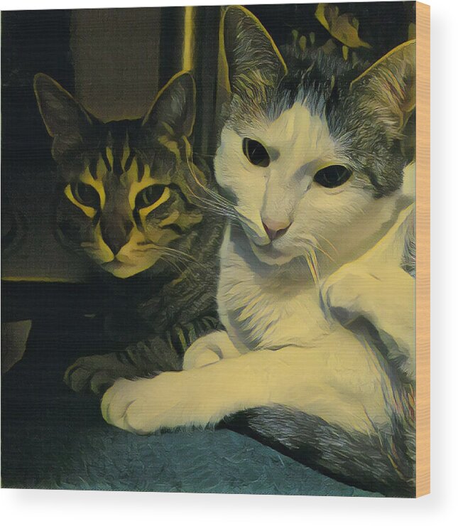 Cats Wood Print featuring the digital art Sleepy Cats by Unhinged Artistry