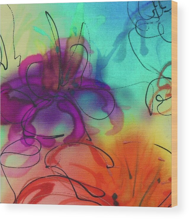  Floral Wood Print featuring the painting Small Flower 1 by Barbara Pease