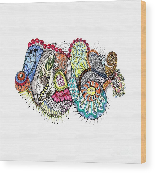 Zentangles Wood Print featuring the mixed media Snails Pace by Ruth Dailey