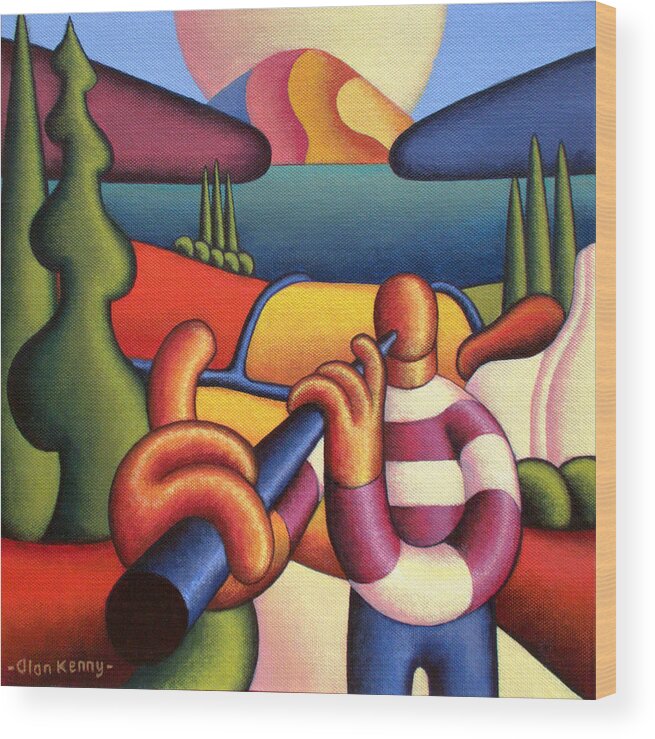 Soft Wood Print featuring the painting Soft Musician With Cottage In Landscape by Alan Kenny