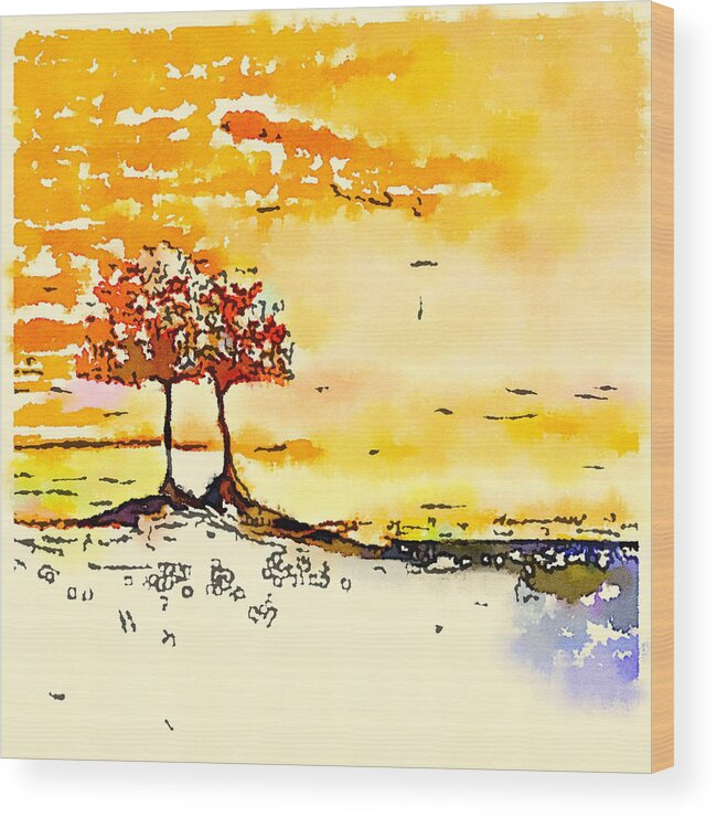 Landscape Wood Print featuring the painting Soul Mates by Vanessa Katz