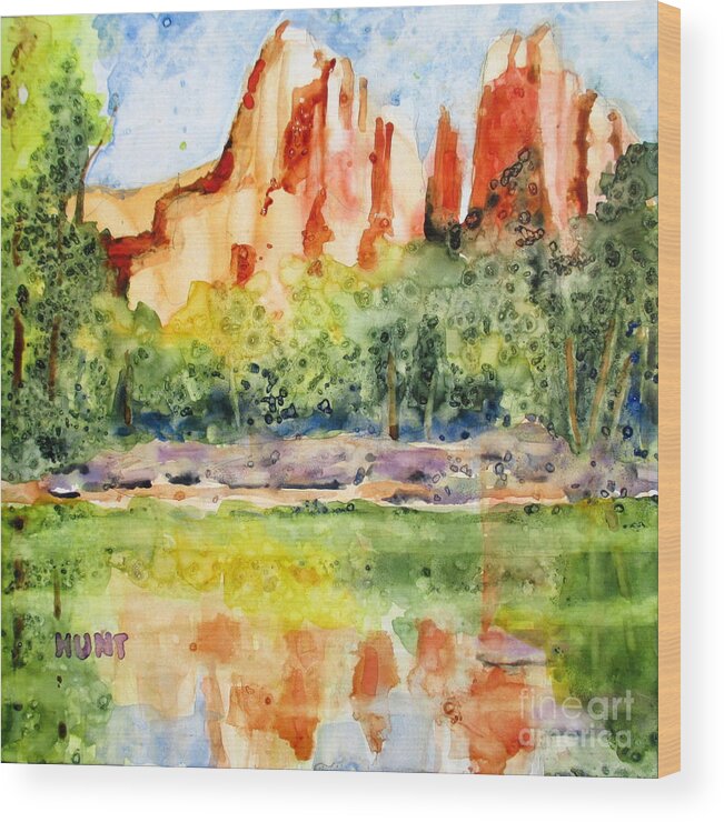 Landscape Wood Print featuring the painting Southwest Reflections by Shirley Braithwaite Hunt