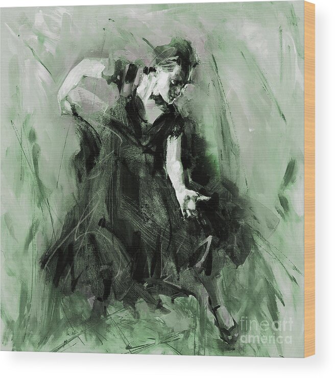 Dance Wood Print featuring the painting Spanish Flamenco dancer by Gull G