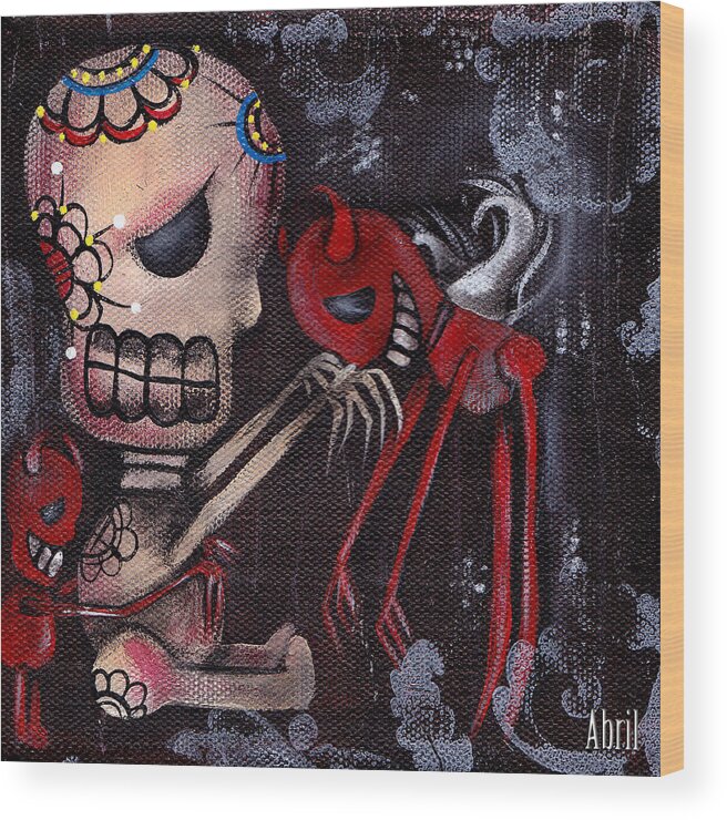 Day Of The Dead Wood Print featuring the painting Special Friends by Abril Andrade