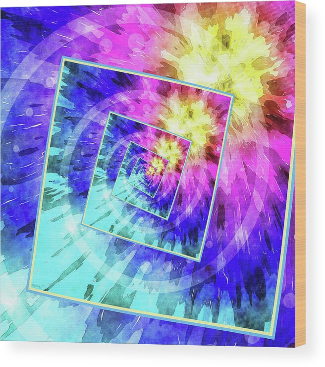 Tie Dye Wood Print featuring the digital art Spinning Tie Dye Abstract by Phil Perkins