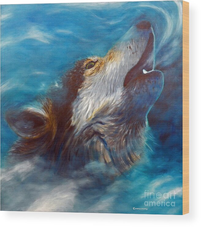 Wolf Wood Print featuring the painting Spirit Of The Wolf by Brian Commerford