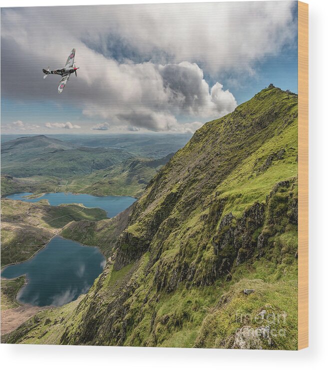 Snowdon Wood Print featuring the photograph Spitfire over Snowdon by Adrian Evans