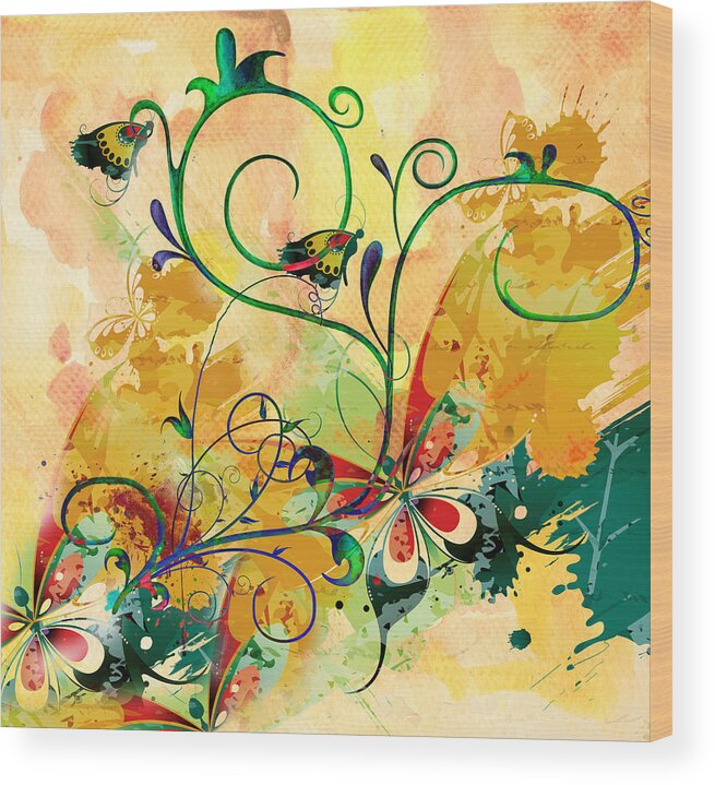 Spring Bliss Abstract Design Wood Print featuring the mixed media Spring Bliss Semi Abstract Design by Georgiana Romanovna