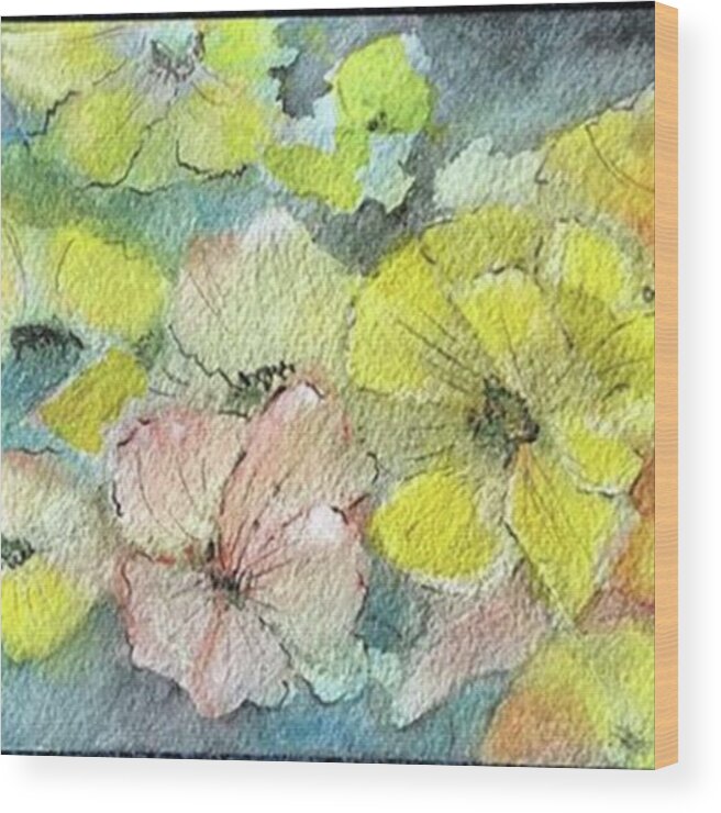  Wood Print featuring the photograph Spring Medley Watercolor,pastel And by Paintings by Florence - Florence Ferrandino