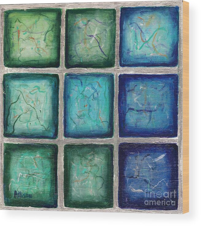 #abstract #contemporary #squares #silver Wood Print featuring the painting Squared in Silver by Allison Constantino