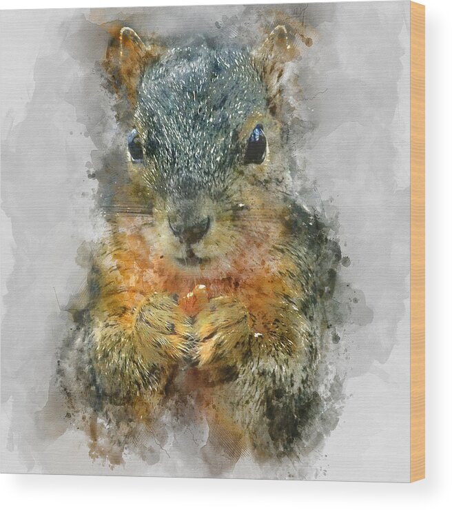 Squirrel Wood Print featuring the painting Squirrel Colorful Portrait 2 - by Diana Van by Diana Van