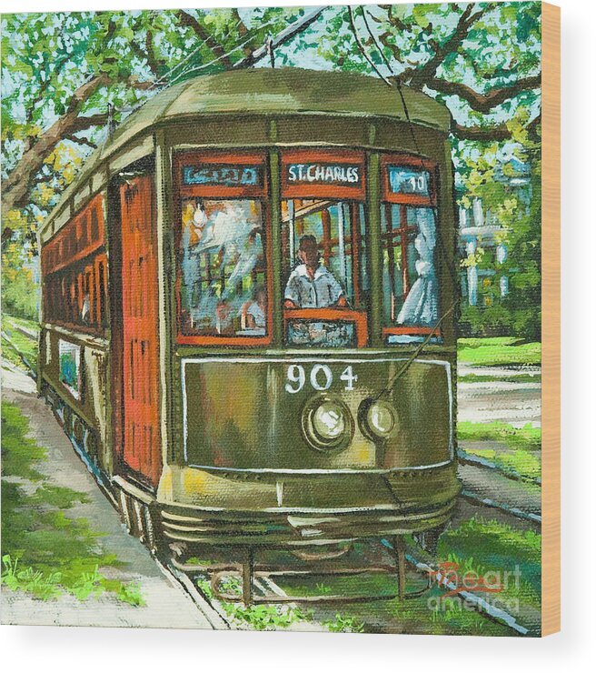 New Orleans Streetcar Wood Print featuring the painting St. Charles No. 904 by Dianne Parks