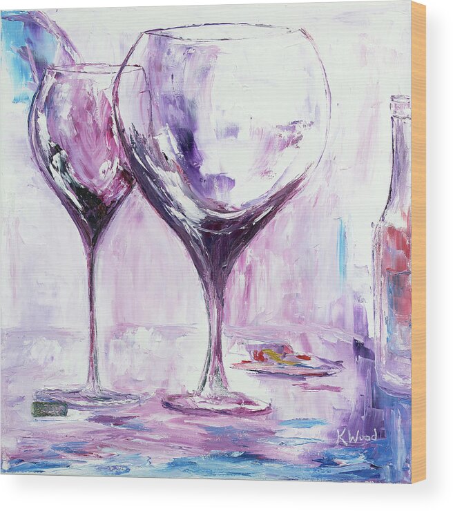 Wine Glasses Wood Print featuring the painting Stained Wine Glasses by Ken Wood
