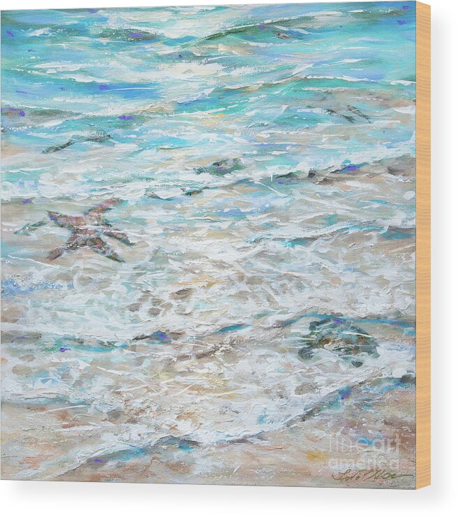 Underwater Wood Print featuring the painting Starfish Under Shallows by Linda Olsen