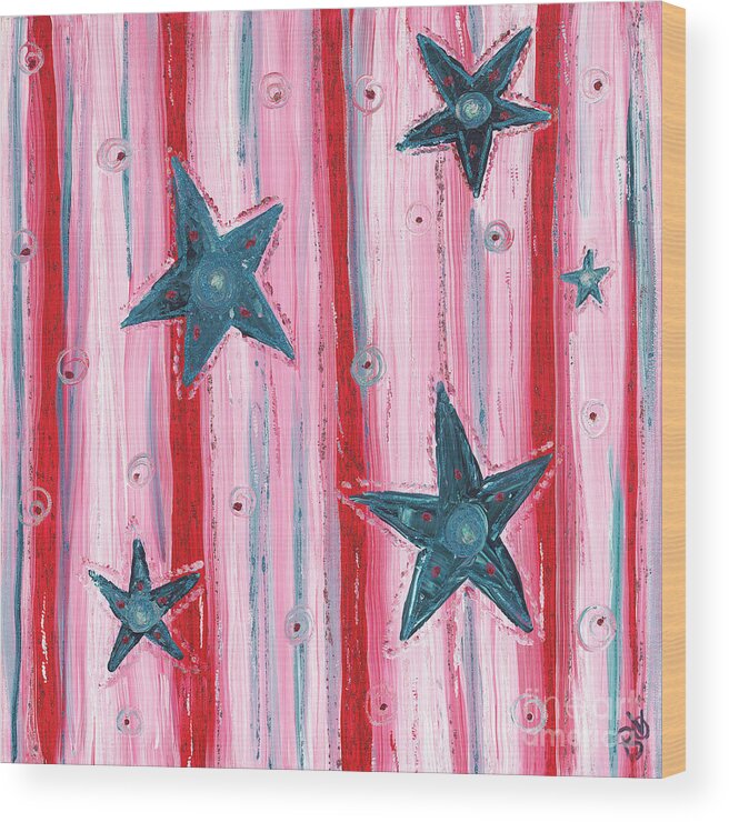  Red Wood Print featuring the painting Stars and Stripes by Patty Vicknair
