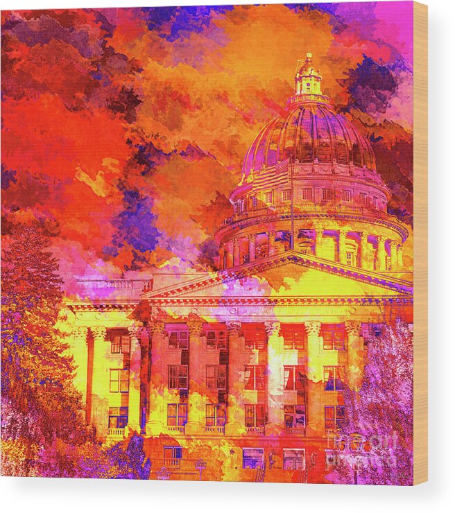 State Capitol Of Utah Wood Print featuring the mixed media State Capitol of Utah by David Millenheft