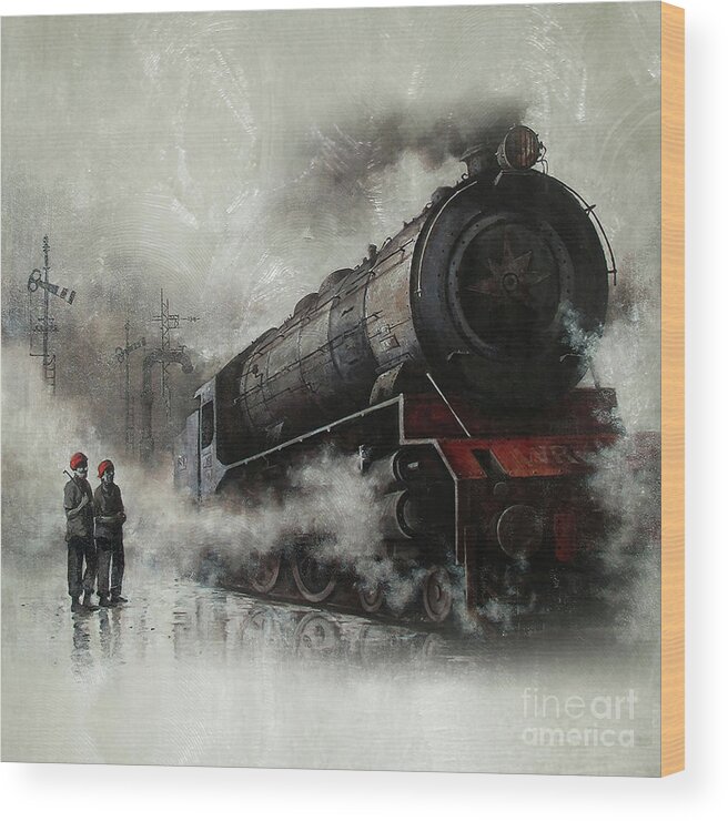 Trains Wood Print featuring the painting Steam Train Engine 01 by Gull G