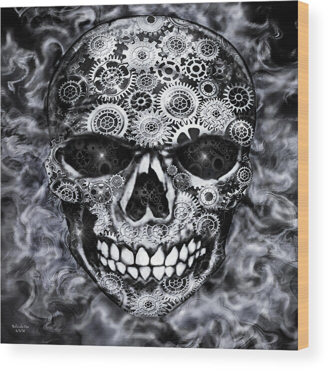 Digital Art Wood Print featuring the digital art Steampunk Skull by Artful Oasis