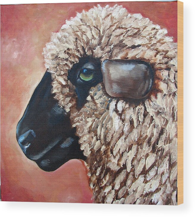 Sheep Wood Print featuring the painting Stella by Laura Carey