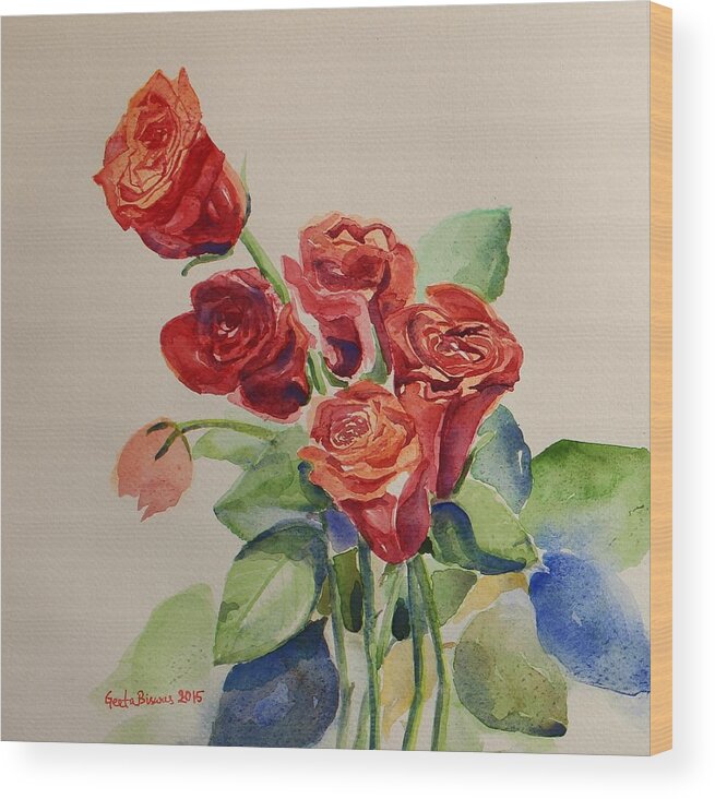 Roses Wood Print featuring the painting Still life Red Roses by Geeta Yerra