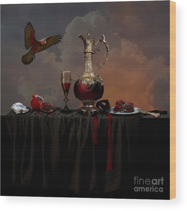 Red Wood Print featuring the photograph Still life with pomegranate by Alexa Szlavics