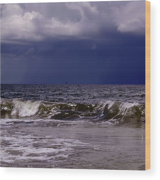 Storm Wood Print featuring the photograph Stormy Beach by Carolyn Marshall