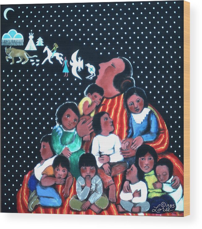 Native American Wood Print featuring the painting Storyteller by Sharron Loree