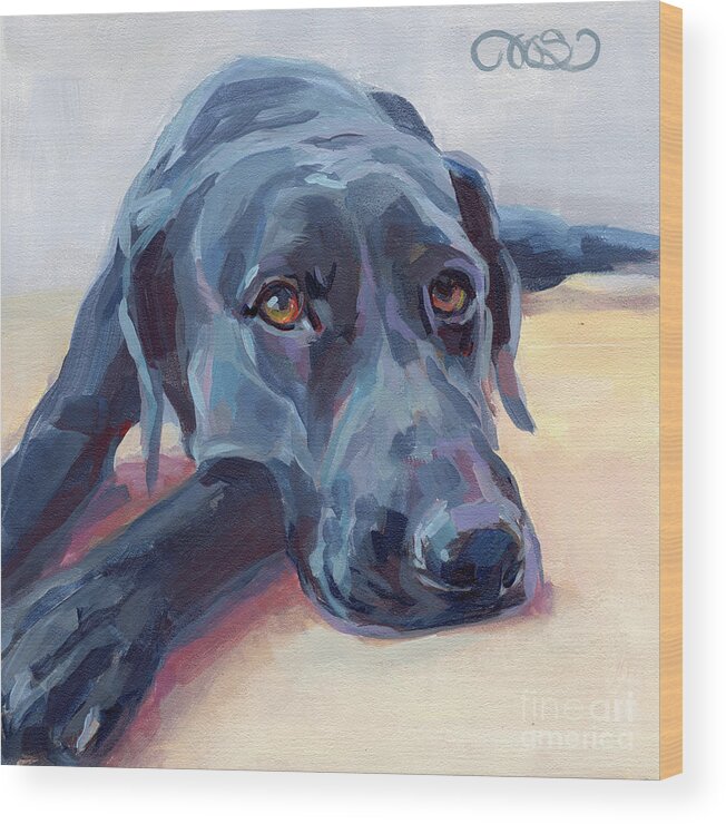 Black Lab Wood Print featuring the painting Stretched by Kimberly Santini