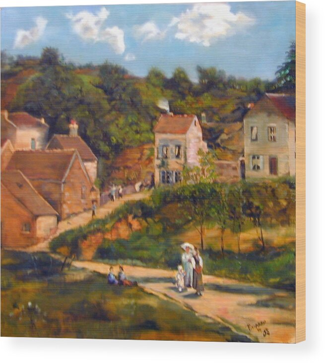 Image Of Old World Times. Copy Of Master Wood Print featuring the painting Strolling on the Lane by Joyce Snyder