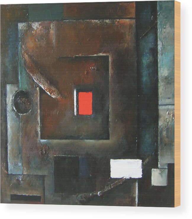 Red Geometric Square Rectangle Abstract Wood Wood Print featuring the painting Subterfuge by Martel Chapman
