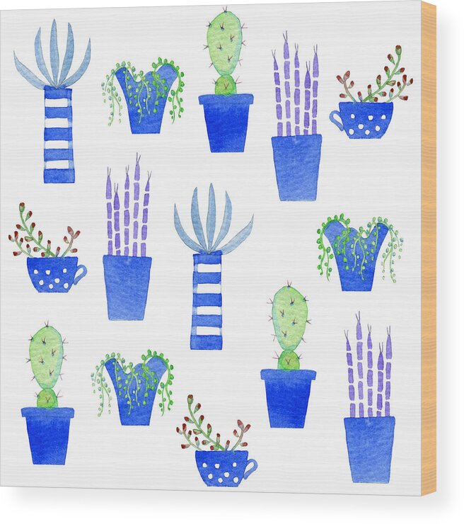 Succulents Wood Print featuring the painting Succulents by Nic Squirrell