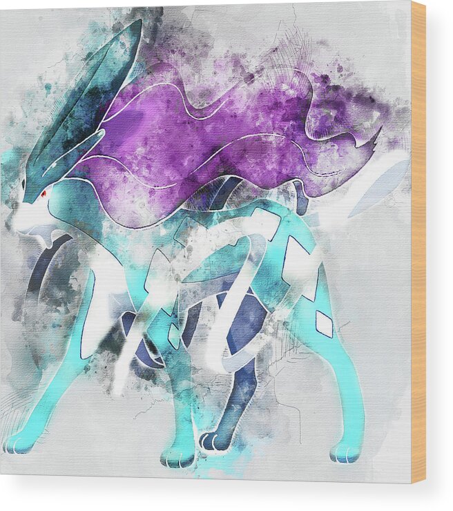 Pokemon Wood Print featuring the painting Pokemon Suicune Abstract Portrait - by Diana Van by Diana Van