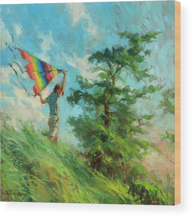 Boy Wood Print featuring the painting Summer Breeze by Steve Henderson