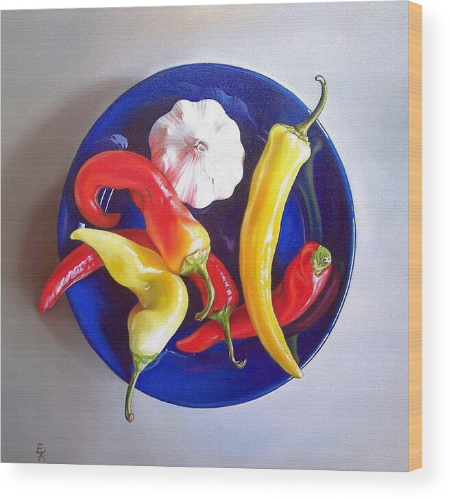 Still Life Wood Print featuring the painting Summer plate 1 by Elena Kolotusha