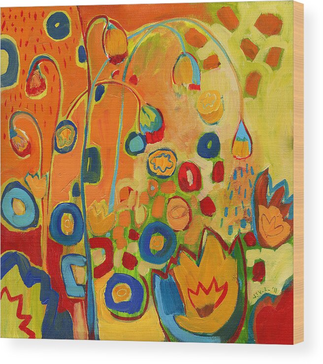 Abstract Wood Print featuring the painting Summer Showers by Jennifer Lommers