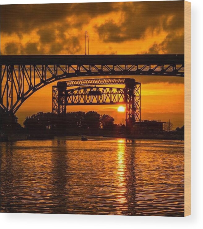 Cle Wood Print featuring the photograph Summer Sunset On The Cuyahoga River by Dale Kincaid