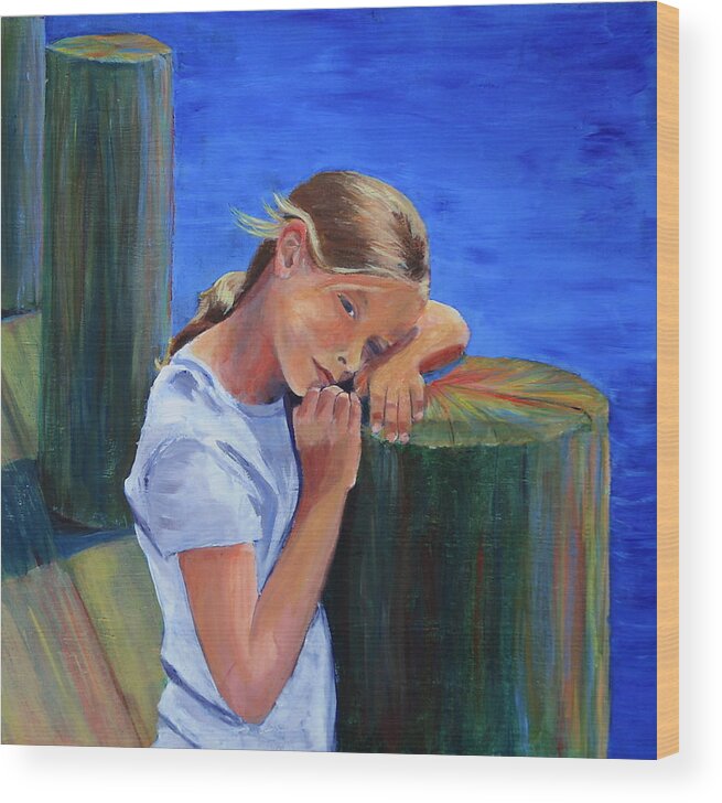 Youth Wood Print featuring the painting Summertime Sara by Trina Teele