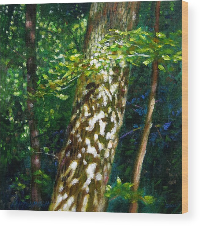Tree Wood Print featuring the painting Sun and Shadow Patterns by John Lautermilch