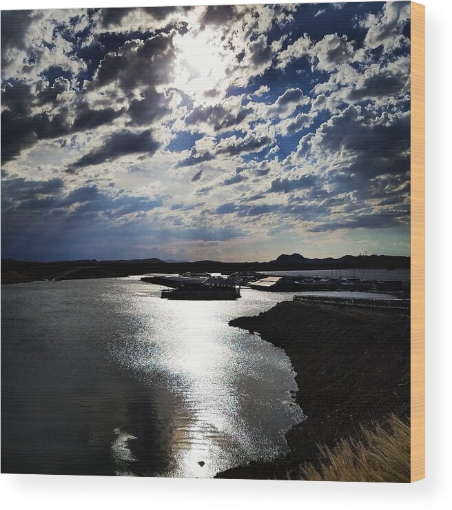 Sun Wood Print featuring the photograph Sun Through the Dark Clouds Over the Bay by Vic Ritchey