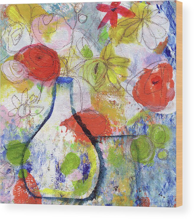 Abstract Wood Print featuring the painting Sunday Market Flowers- Art by Linda Woods by Linda Woods