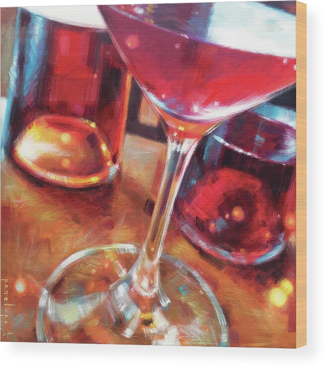 Wine Art Wood Print featuring the painting Sundrenched Sunday by Penelope Moore