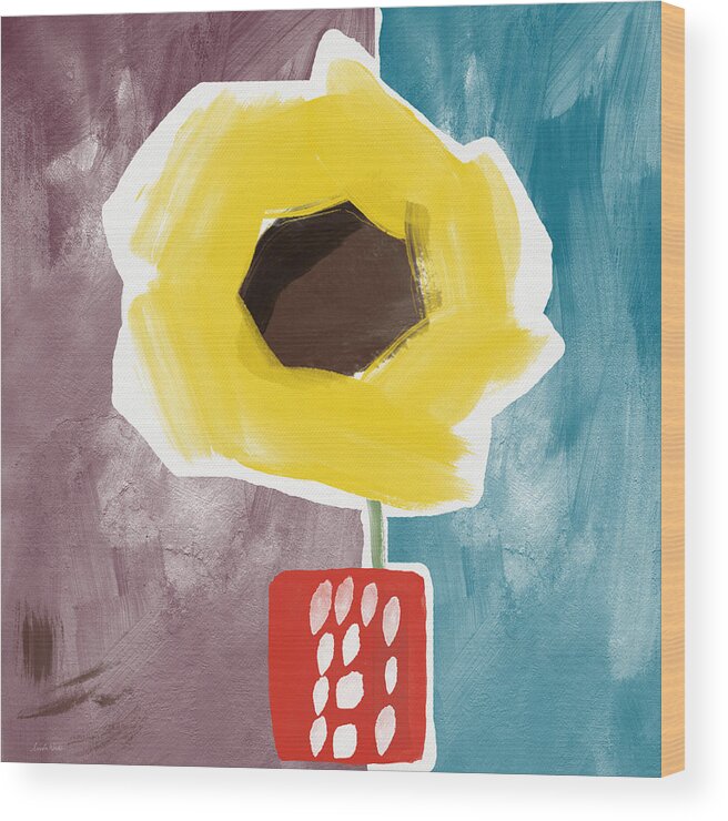 Sunflower Wood Print featuring the painting Sunflower In A Small Vase- Art by Linda Woods by Linda Woods