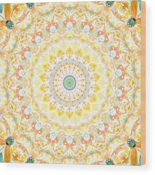 Sunflower Wood Print featuring the painting Sunflower Mandala- Abstract Art by Linda Woods by Linda Woods
