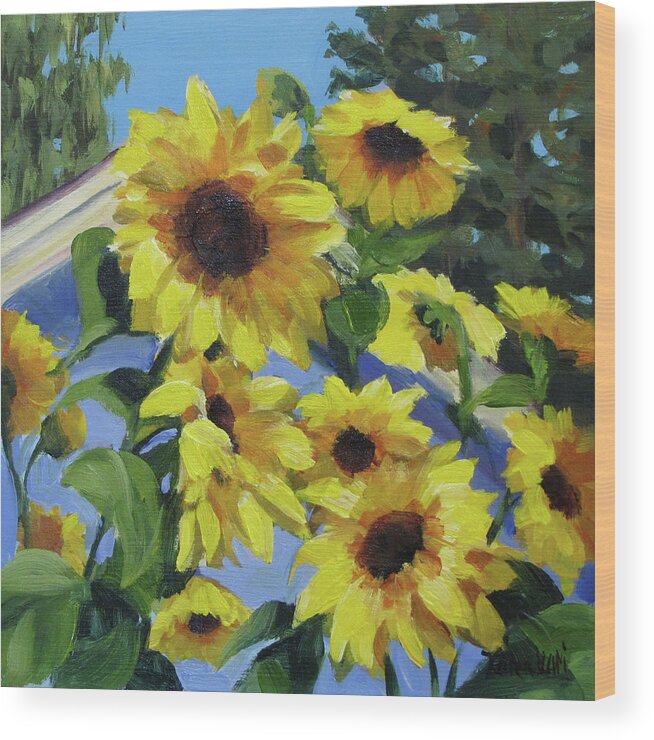 Sunflowers Wood Print featuring the painting Sunflowers by Karen Ilari